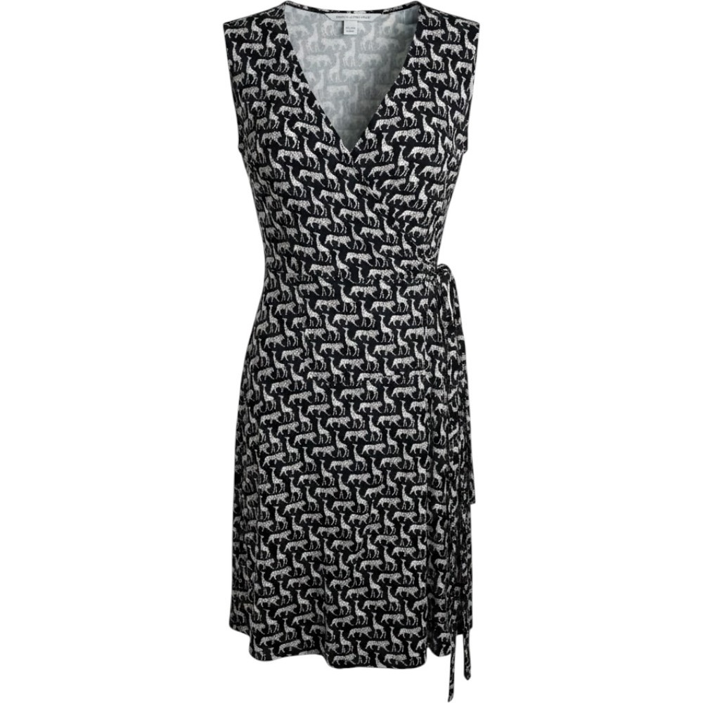 Diane von Furstenberg DVF Animal Print Wrap Dress Black White Giraffe Lion Sz 10